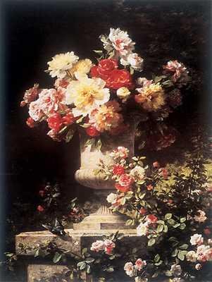 Cover image : Peonies And Roses by Louis-Marie Lemaire - Fine Art Print / Poster - 18.00 x 24.00