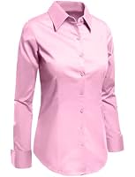 LE3NO Womens Tailored Long Sleeve Button Down Shirt with Stretch