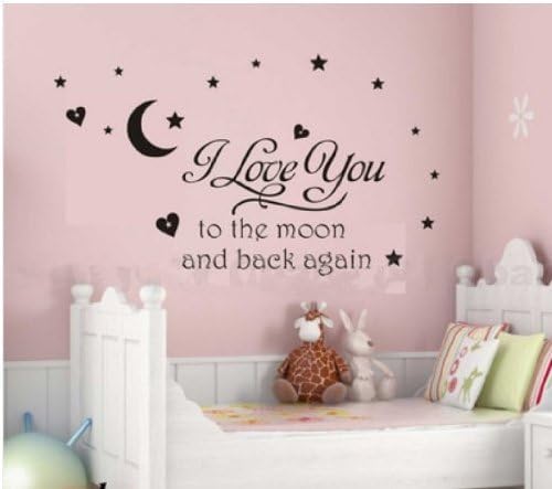 Newsee Decals I love you to moon Wall quote decal sticker kids nursery Room Art Decor (Black)