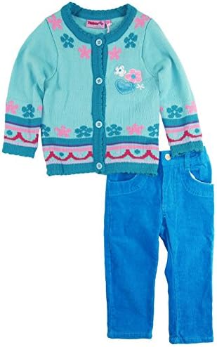 Titicos Babies Baby Girls Floral Button Up Cardigan Sweater 2Pc Pant Set, Aqua, 6-12 Months