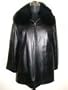 Black Butter Lambskin Leather Long Zip Jacket w/Detachable Fox Collar & Sheared Rabbit Lining