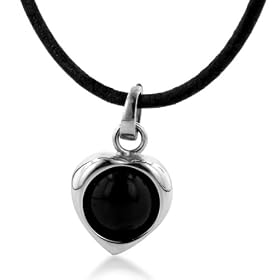 18K White Gold Gem Cabochon Heart Leather Necklace 17" by 