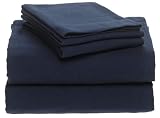 Pike Street Solid Flannel Full Sheet Set, Navy Blue