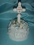 Communion Cake Top Decoration Centerpiece Cross with IHS with Blue Accent for Boy