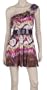 Juniors / Missy Purple Venechia Ruffle Shoulder Shiny Waist Belt Short Dress - Purple / Medium