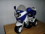 Childrens Battery Operated Rechargeable Electric Police Motorcycle Bike- Medium Size; White / Blue Color