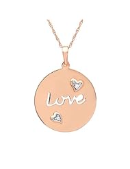 10K Rose Gold Diamond LOVE Heart Disc Pendant -Necklace