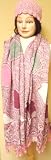 Sj.050, Made in India Colored Seventy By Thirty Inch Pashmina Silk Cotton Evening Scarf Neck Warmer Offered with Hand Crocheted Pink Color Rayon Chenille Skull Cap