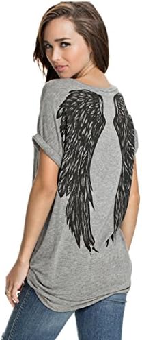 MapleClan Angel's Wing Cuffed Sleeve Loose T Shirt Gray - L