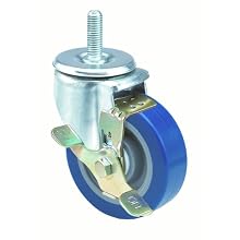E.R. Wagner Americaster Stem Caster, Swivel with Strap Brake, Dust Cover, Polyurethane on Polyolefin Wheel, Delrin Bearing, 275 lbs Capacity, 4" Wheel Dia, 1-1/4" Wheel Width, 5" Mount Height, 1/2" Stem Dia, 1-1/2" Stem Height