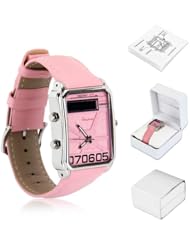EXCELVAN® Lady Chic USB Rechargeable Bluetooth Wristwatch Watch Water Resistant with Pink Genuine Leather Band