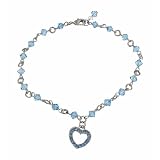 Anklet - A75 - Sized to Fit - Swarovski (tm) Crystal Beads ~ Lt Sapphire (Light Blue) with Heart Charm