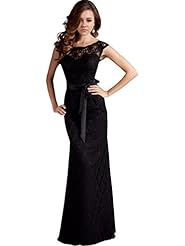 A-line Cap Sleeves Full Length Jeweled Lace Mermaid Evening Dress/Bridesmaid Dress/Prom Dress  With a Ribbon 