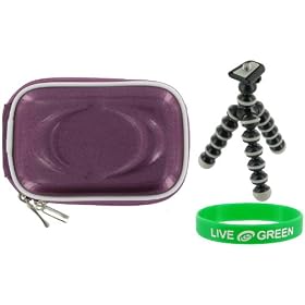 Hard Carrying Case (Candy Lilac) and Premium Tripod for Olympus FE-46 Digital Camera Light Blue