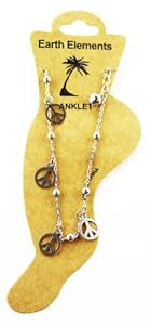 Silver Peace Sign Dangle Anklet - Huntington Beach Anklet [Jewelry]