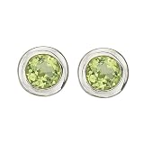 14K White Gold 4 x 4 MM Bezel Set Peridot Earring Studs