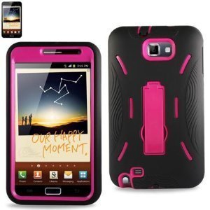 Bastex Black / Pink Armor Hybrid Hard Cover Case with Kickstand for Samsung Galaxy Note 1 N7000 I9220