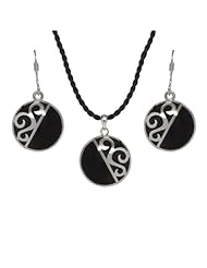 Sterling Silver Pendant and Earring Black Resin Set