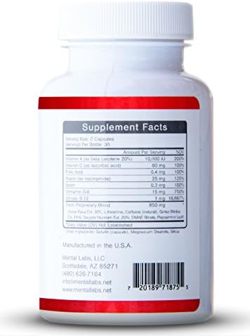 THINK by Mental Labs | Memory | Focus Brain Supplement | Balanced Nootropic | Study Aid | Cognitive Enhancer | Increased Intelligence | Extreme Concentration | Neuro Magnifier | Energy Boost | Kava, L-Theanine, Caffeine, Ginkgo Biloba, Bacopa, DMAE, Peppermint Leaf, Beta Carotene, Bilberry, Vitamin C, Folic Acid, Niacinamide, Vitamin B-6, Cocoa, Biotin, and Vitamin B-12 (Cyanocobalmin)