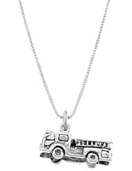 Sterling Silver Three Dimensional Fire Engine Truck Necklace