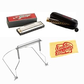 Hohner 34B Old Standby Diatonic Harmonica Bundle with Harmonica Pouch, Harmonica Holder, and Polishing Cloth - Key of G: Musical Instruments