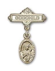 Gold Filled Baby Badge with Our Lady of Czestochowa Charm and Godchild Badge Pin