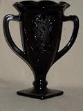 Opaque Black Depression Glass Grecian Handled Urn Vase 7" Tall.