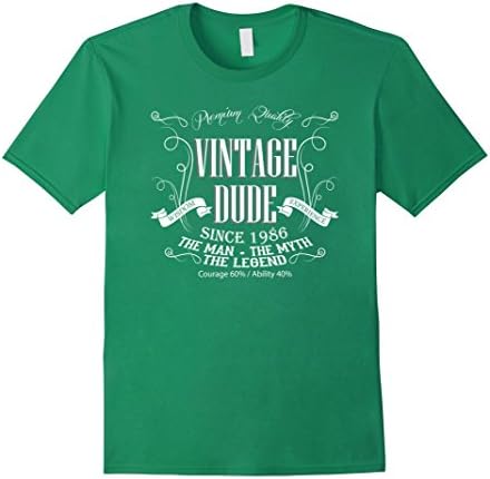 Men's 30th birthday gift for men Vintage Dude 1986 t shirt Medium Kelly Green