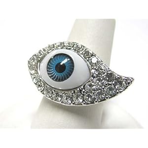 Weird Blue All Seeing Eye Cocktail Fashion Ring with Crystal Accents ~ Adjustable Size ~ Comes Gift Boxed!