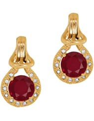 2.30 Ct Round Red Ruby White Sapphire 18K Yellow Gold Earrings