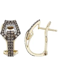 14K Yellow Gold 0.66ct Belt Inspired Micropave Brown & Diamond Huggie Earrings