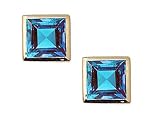 0.80 cttw Genuine Square Small Blue Topaz Earrings in 14k White Gold - B00068EC32