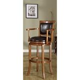 Oak Finish Wood Swivel Bar Stool With Arms And Vinyl Padded Seats