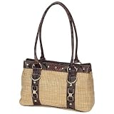 Tan Woven Purse with Brown Croco Trim