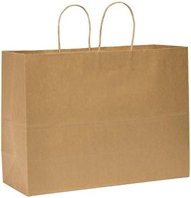 100 Pcs- Natural Kraft Paper Bags, Shopping, Mechandise, Party, Gift Bags,16x6x12 Inches
