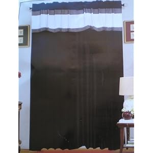 A Pair of Micro Suede Black Window Curtains Drapes Panels with Sheer Lining and Valance...