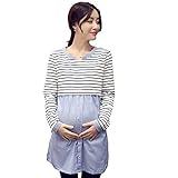 マタニティ レディース ファッション 春夏物 チュニック マリン ボーダー オックスフォードシャツ 授乳 カジュアル オリジナルアクセサリー付属 NRU0033 (L)