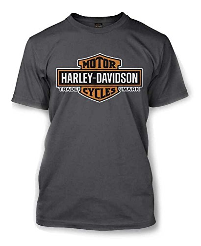 Harley-Davidson Mens Elongated Orange Bar & Shield Charcoal T-Shirt 30291961 (M)