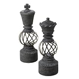 Grasslands Road Estate King and Queen Metal Orb Stone Charcoal Chess Piece Pair, Set of 2