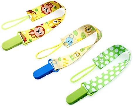 KiddosLand Pacifier Clip - 3 Pack Set Unisex Pacifier Holder for Baby Boys and Girls,BPA-Free Cute Animals Pattern
