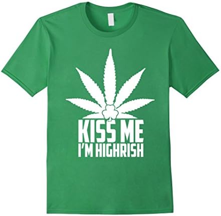 Men's Kiss Me I'm Highrish Funny Irish Weed Clover T Shirt Medium Grass
