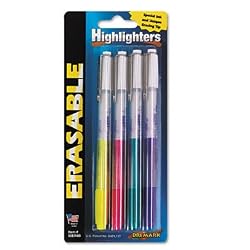 DRI-MARK PRODUCTS Erasable Pen Style Highlighter, Fluorescent BE, GN, PK, YW, 4/pack