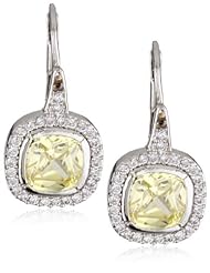 CZ by Kenneth Jay Lane Rhodium-Plated Cushion Framed Cubic Zirconia Leverback Earrings
