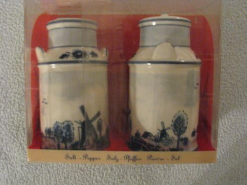 Delft Blue Handpainted Holland Ceramic Salt and Pepper Shaker Set, Blue and White Dairy Milk Cans
