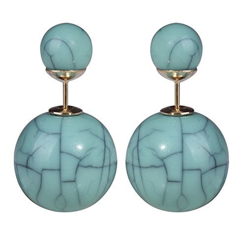 Lackingone Women's Double Side Stud Ball Earrings Marble Patterns Fashion Jewelry