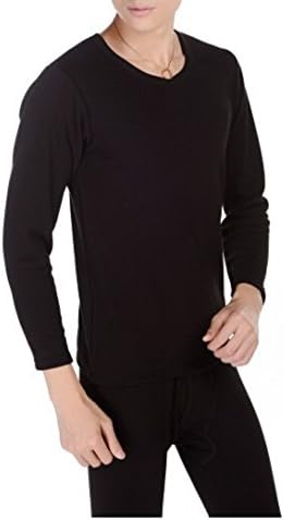 Men Lined Thicken Cotton Top Bottom Woolen Thermal Underwear Set By easybuyitnow (XL, black)