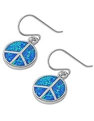 CUTE BLUE FIRE OPAL PEACE SIGN .925 Sterling Silver Earring