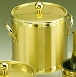 Kraftware 70593 Brushed Brass 3 Quart Ice Bucket with Side Handles and Metal Cover