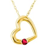 14k Yellow Gold Ruby Heart Pendant, 18"