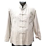 Beige Linen Dragon Kung Fu Jacket, Size S